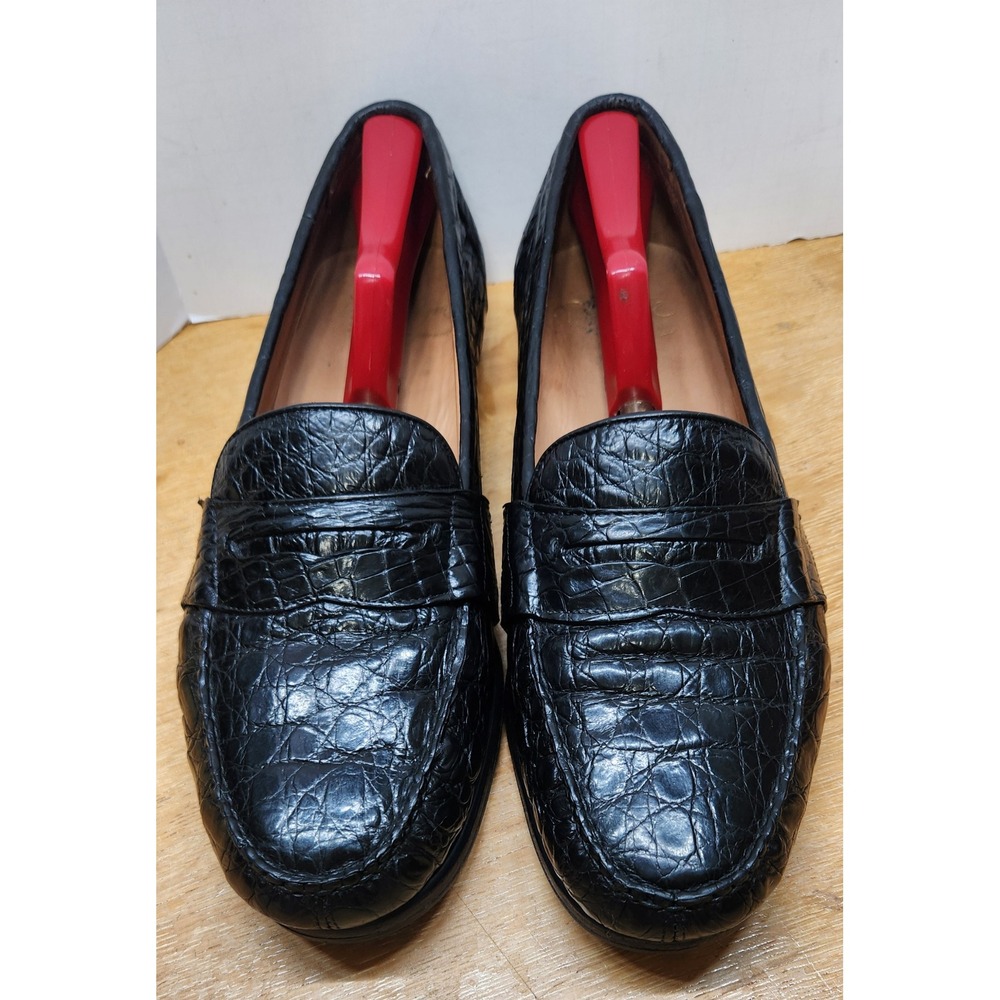 Alan Payne Mens Black Crocodile Leather Penny Loafers A73271
